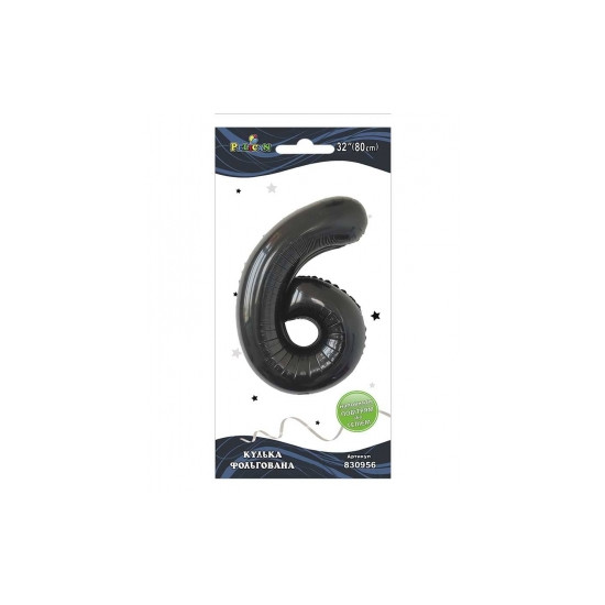 Цифра фольгированная  "6" черная 32"(80cm) Pelican (830956)