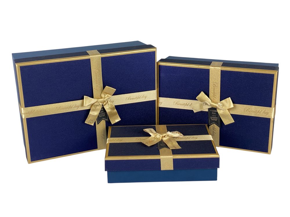 Набор коробок 3 шт прямоугольные, 33 х 25 х 12см  с глитером (10241 blue)