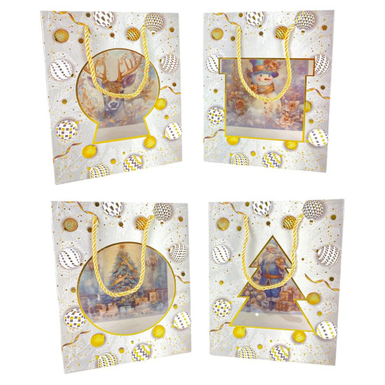 Пакет подарочный новогодний , 18 х 23 х 10cm 4 дизайна (3327S(Q-3330))