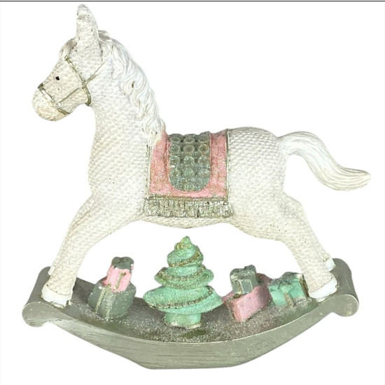 Новорічний cувенір Конячка-гойдалка, біла 13 х 13 см (L01193.1)