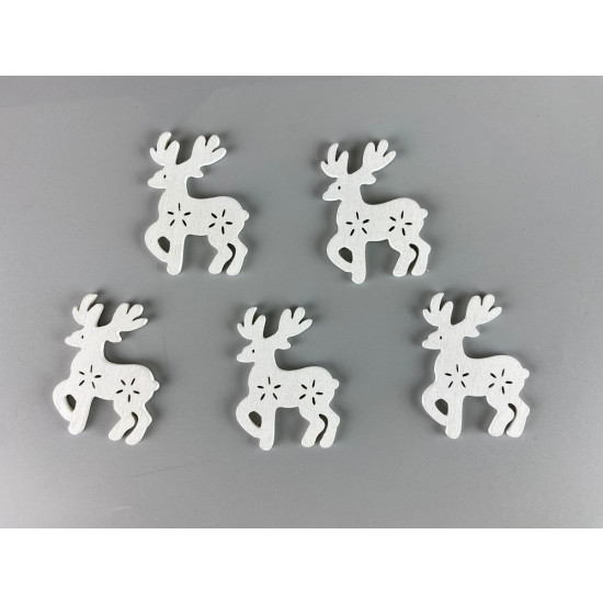 Дерев'яний олень з сніжинками  5 х 6см, білий, 5шт (TK-017)