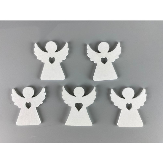 Дерев'яний ангел з сердечком  5 х 6см, білий, 5шт (TK-020)