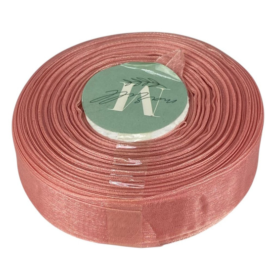 Лента с органзы  пудра 2,5 см х  50 ярдов Розовый Marill (D02025-1041)