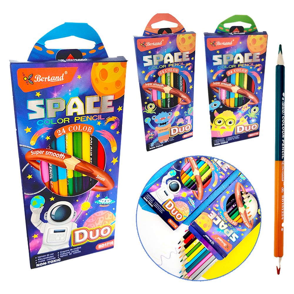 Карандаши треугольные двусторонние, 12шт/24 цвета (BD1716)