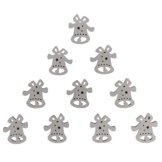 Деревянный колокольчик со звездами 2 х 3см, белый, 10шт (TK-010)