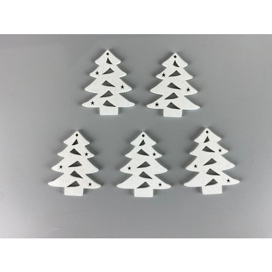 Дерев'яна ялинка із трикутниками 5 х 6см, біла, 5шт (TK-033)