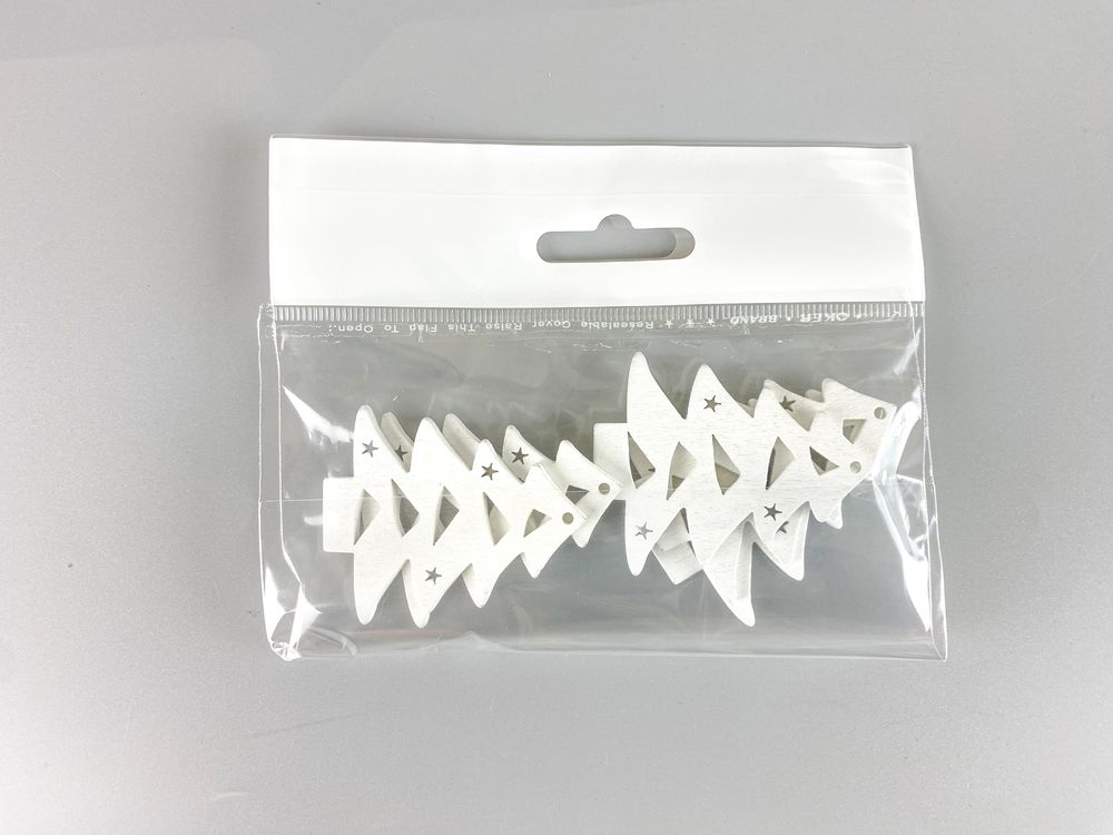 Дерев'яна ялинка із трикутниками 5 х 6см, біла, 5шт (TK-033)