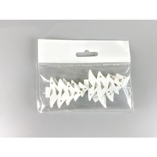 Дерев'яна ялинка із трикутниками 5 х 6см, біла, 5шт (TK-033)