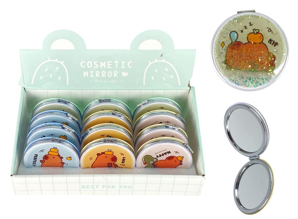 Зеркало круглое 7см с блестками, Капибара (ZT185-2459L)