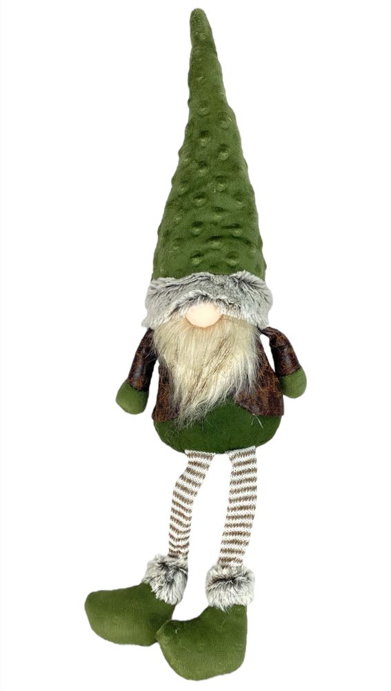 Новогодняя мягкая игрушка Гном зеленый, сидящий 11 х 17 х 60 см (L01171)
