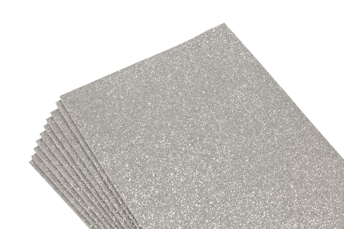 Фоаміран 1,8мм з глітером,  10 аркушів 20х30 - срібло (самоклейка) (8670)