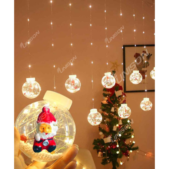 Шарики-роса Дед Мороз 10шт, 3м * 0,8м / переходник, белый теплый (1849-21)