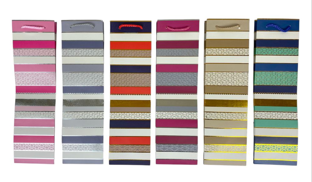 Пакет подарунковий YM-S1278-JD-5 фольгований під пляшку, Смуга - 4дизайни, 210g, 11x38x11cm (YM-S1278-JD-5/YM8001-D)