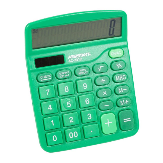 Калькулятор  настольный зелёный, Assistant, 12разр., 2-е питание, 138х103ч27мм, AC-2312 (AC-2312 green)