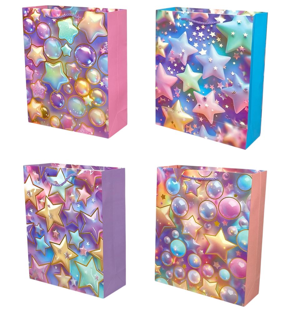 Пакет подарунковий  з фольгою 18 х 23 х 10см, 210гр, Зірки Різнокольоровий Unison (SM1110S)