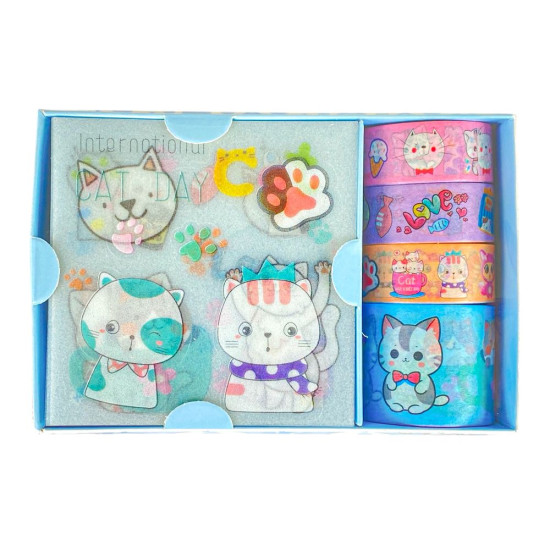 Набір наліпки + стрічки декоративні паперові Washi 4шт (MZ-08)