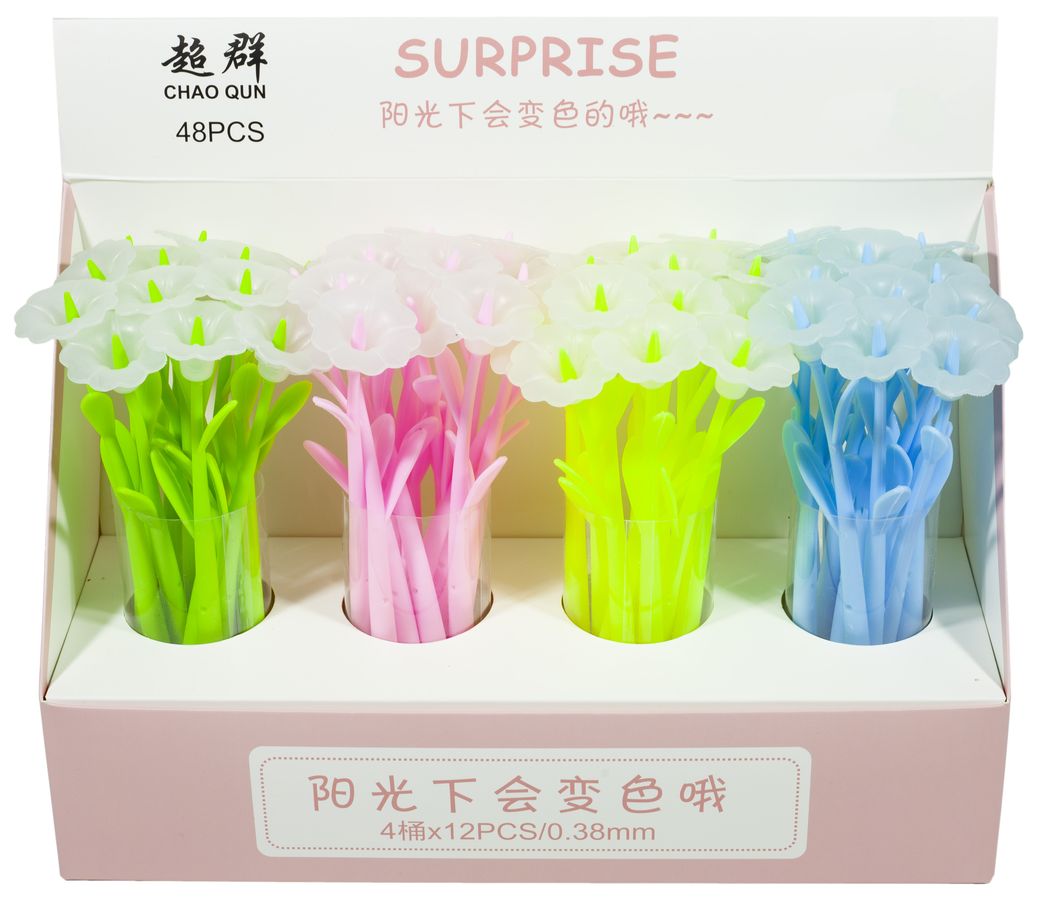 Ручка гелева 0,5 мм синя квітка-дзвоник(змінює колір на ультрафіолеті) (1157)