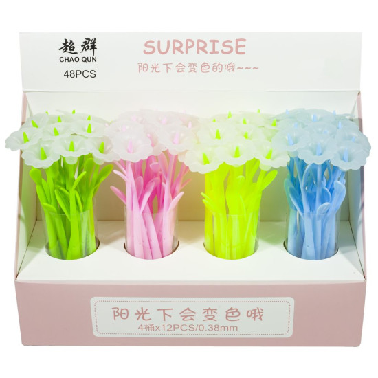 Ручка гелева 0,5 мм синя квітка-дзвоник(змінює колір на ультрафіолеті) (1157)