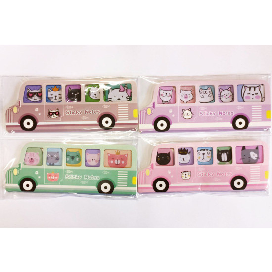 Стикер - закладка 5шт "Автобус-Котики" Розовый Unison (10-005)