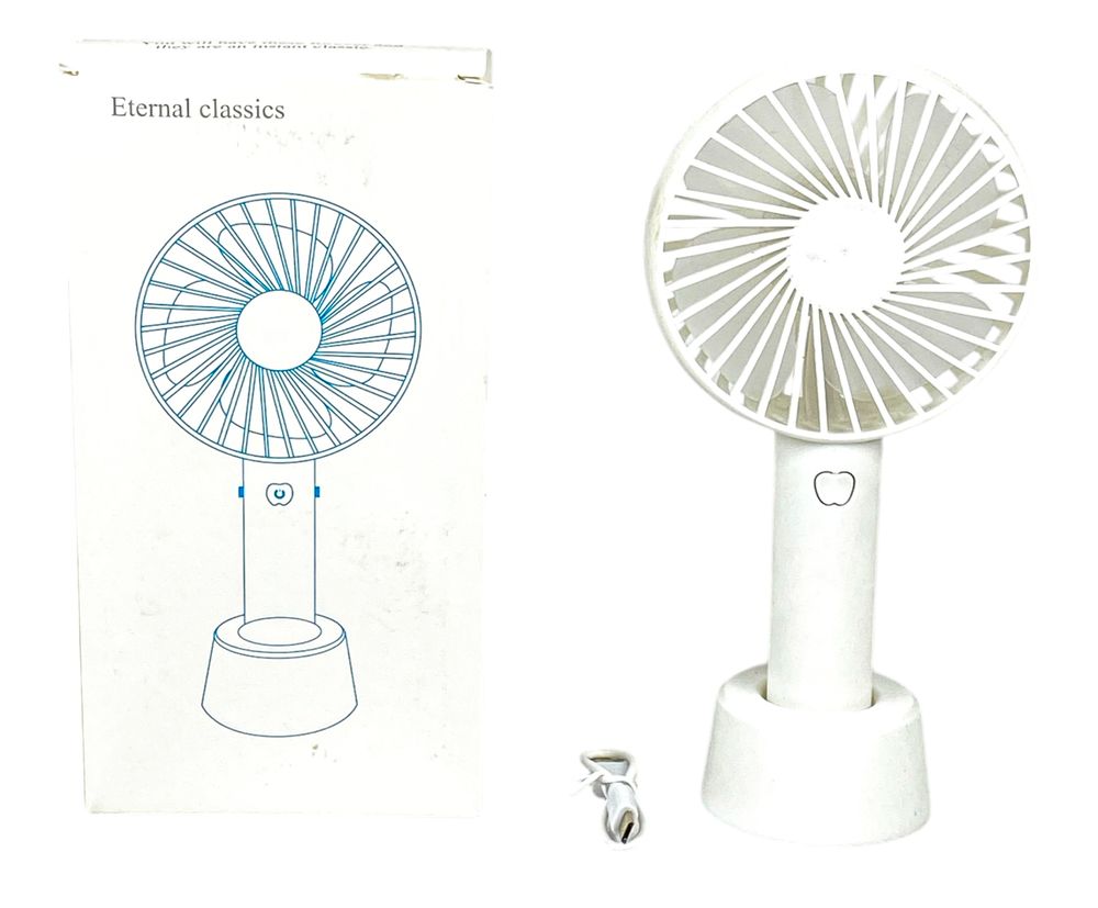 Вентилятор 21см, з ручкою + підставка для стола, 3 режима, micro/ USB Білий Unison (9231-CP white)