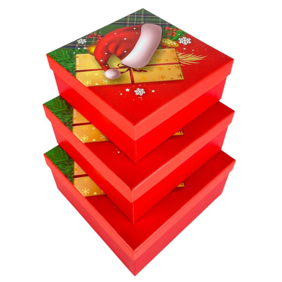 Подарункова новорічна коробка 19 х 19 х 9,5смм, 3шт/наб (2034Y-404L)