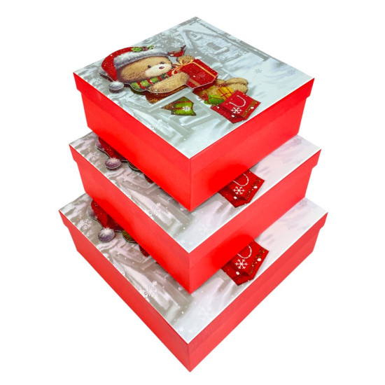 Подарункова новорічна коробка 20 х 20 х 9,5см, 3шт/наб (XMS-5M-L)