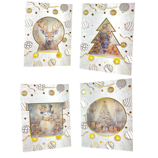 Пакет подарунковий  новорічний , 30 х 42,5 х 12cm 4 дизайни (3327L(Q-3330))