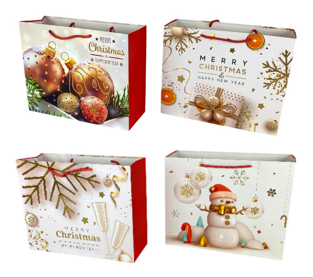 Пакет подарунковий  новорічний, 4 дизайни, 210g , 26 х 32 х 12см (YC-613M-1)