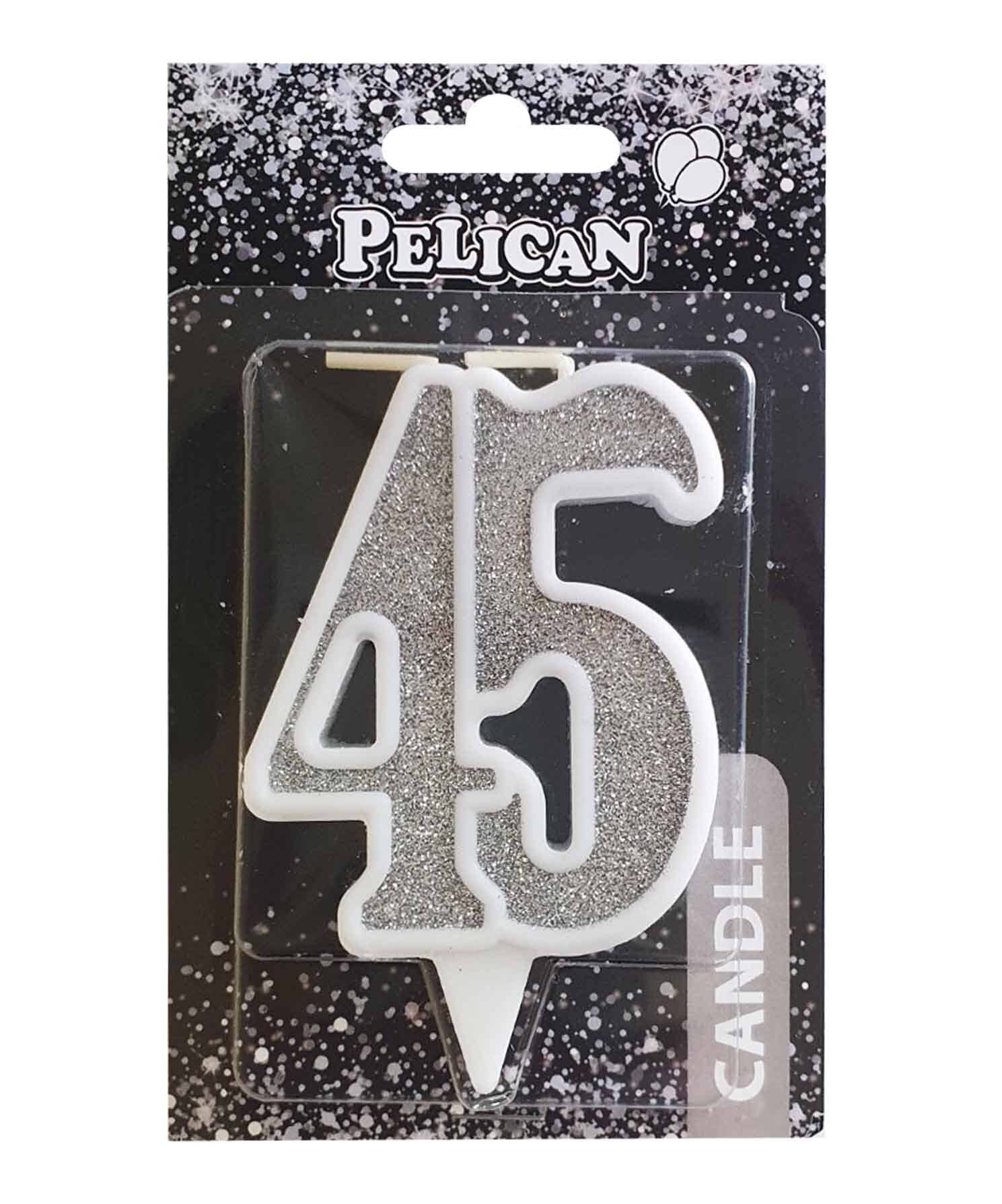 Свеча юбилейная для торта Pelican "45" СЕРЕБРО 7см Серебряный Pelican (867245)