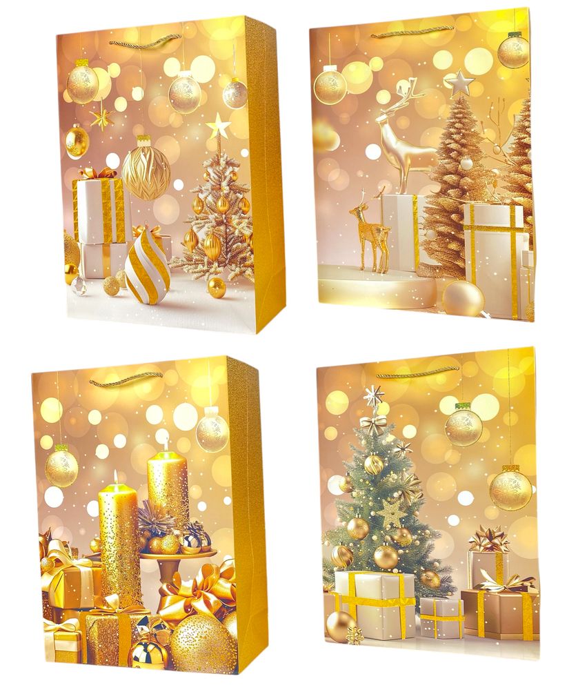 Пакет подарунковий  новорічний , 30 х 41,5 х 13cm 4 дизайни (814L)