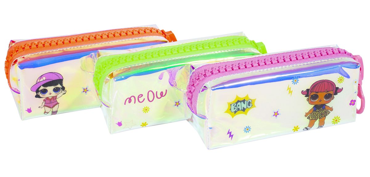 Пенал-косметичка голографічний "Лялька" кольорова змійка, 4 диз. (6602)