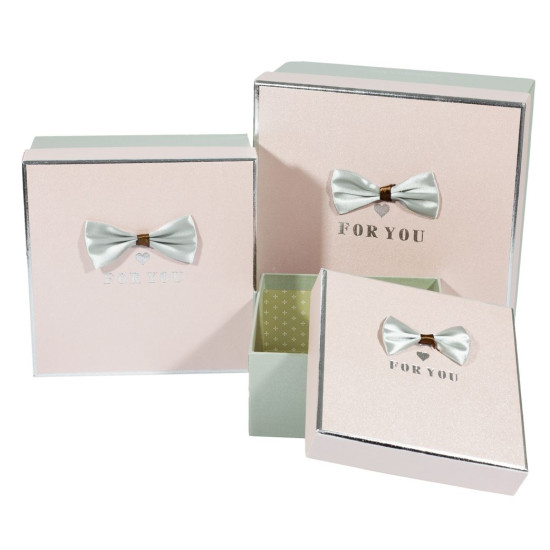 Подарункова коробка JKZ-63, квадратна "For you" рожева з сірим, 21х21х10cm/17х17х9/14х14х7cm   3шт. в наборі (JKZ-63)