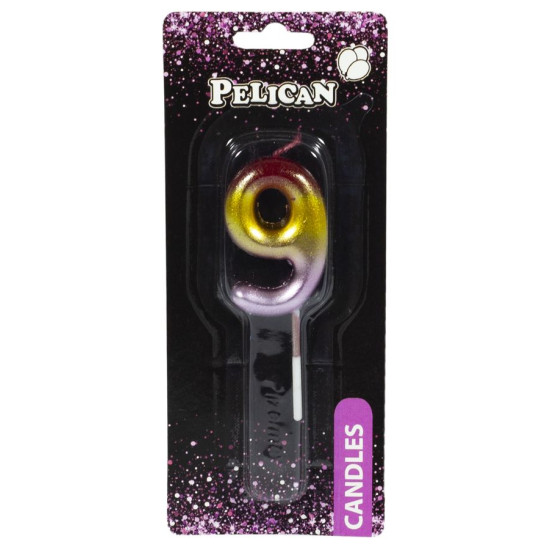 Свічка для торта Pelican, "9" РАЙДУЖНА 4,5см Різнокольоровий Pelican (864569)