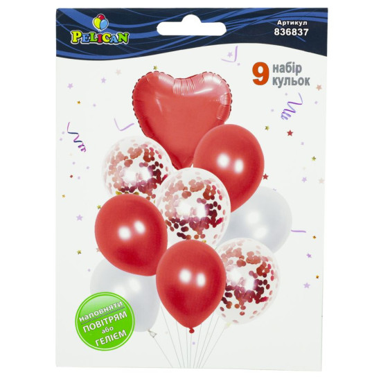 Набір з 9 кульок Pelican, Сердечко  червоне (836837)