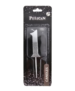 Свічка-цифра з блискітками  "1", срібло 5см (863311)