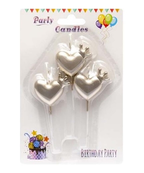 Набір свічок "Сердечко з короною на палочці" хром золото шампань,  3шт (868606)