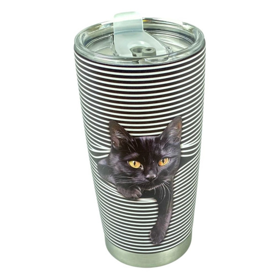 Термо-склянка металева 590 мл "Кіт-3D" з кришкою (590-1)
