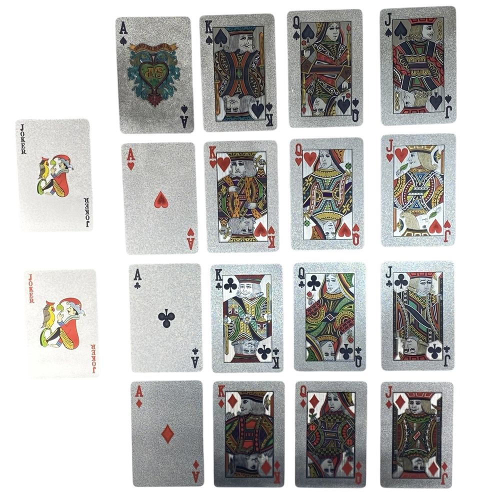 Карти гральні пластикові 54 шт,   срібні  "долар" (13931)