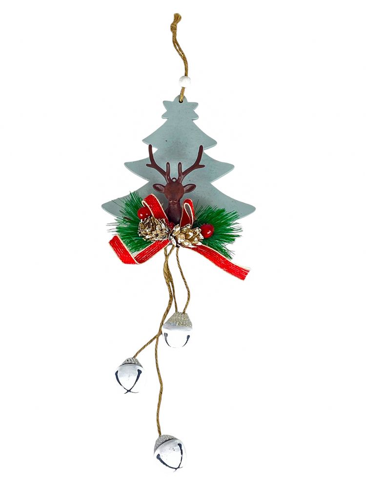 Деревянная подвеска елка серая с оленем 12 х 12 см (L00409.2)