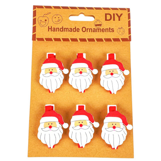 Дерев'яні прищіпки Санта 4,5см - 6шт (L00417.4)