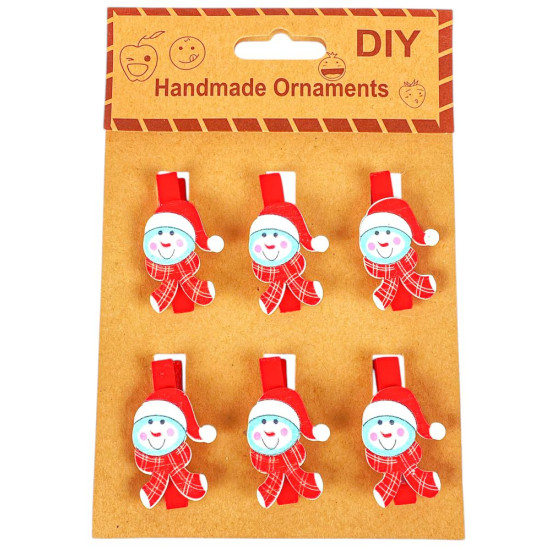 Дерев'яні прищіпки Сніговик  4,5см - 6шт (L00417.1)