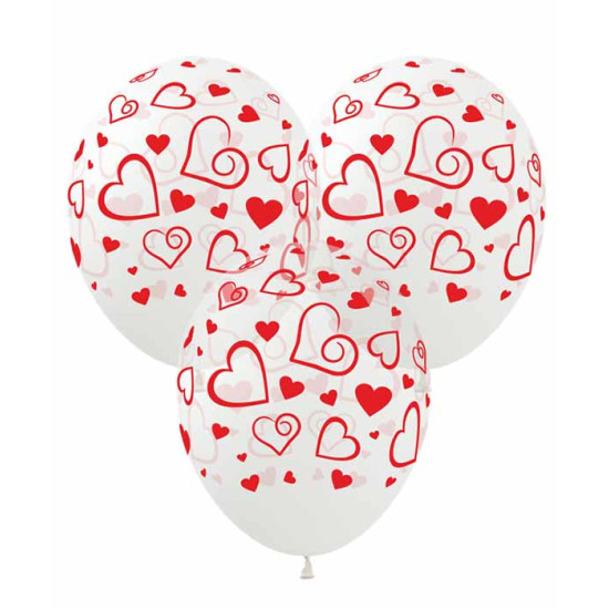 Кульки Pelican 12' (30 см)  "Сердечка червоні" на прозор, 1-стор. 10шт/уп . (828693)