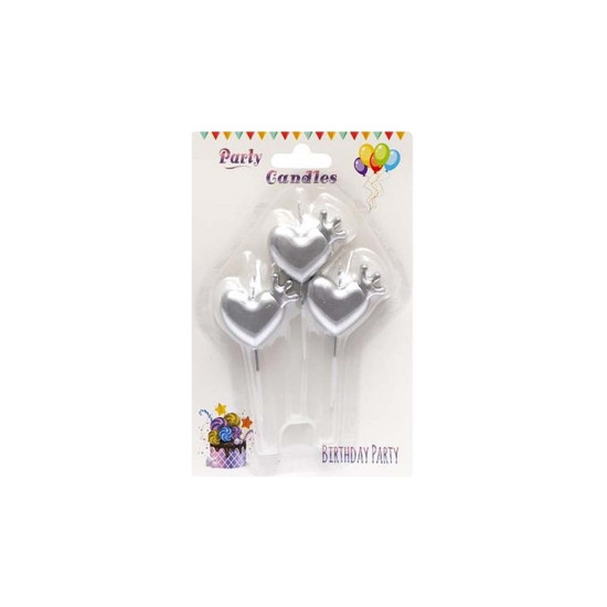 Набір свічок "Сердечко з короною на палочці" хром срібло,  3шт (868607)