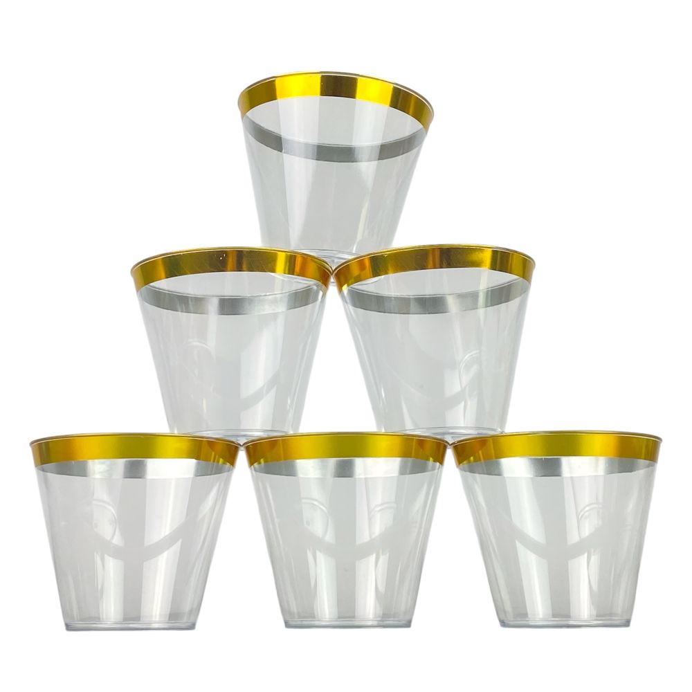 Стаканчики пластикові багаторазові фуршетні 200гр з золотом, 6шт/уп (7500-53-1)