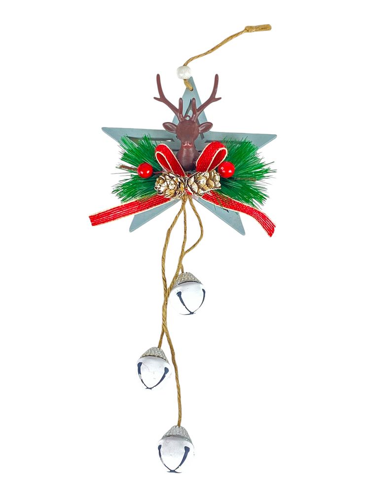 Деревʼяная підвіска зірка сіра з оленем 12 х 12 см (L00409.4)