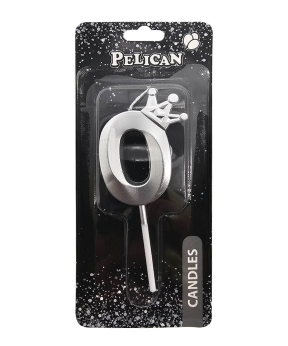 Свічка-цифра 3D з короною  "0", срібло 6см (863110)