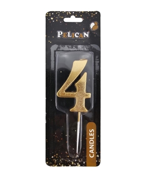 Свічка-цифра з блискітками  "4", золото 5см (863304)