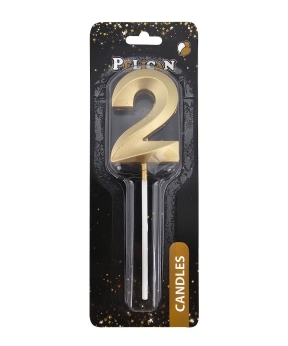 Свічка-цифра 3D  для торта  "2", золото 5см (863202)