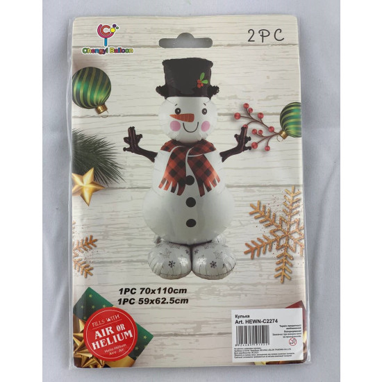 Кулька фігурна фольгована 3D, "Сніговик" 70х110см., ноги- підставка 59х62,5см Різнокольоровий Без бренду (HEWN-C2274)