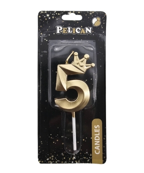Свічка-цифра 3D з короною  "5", золото 6см (863105)